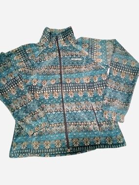 Columbia Women's Teal and Cream Patterned Teddy Fleece Jacket